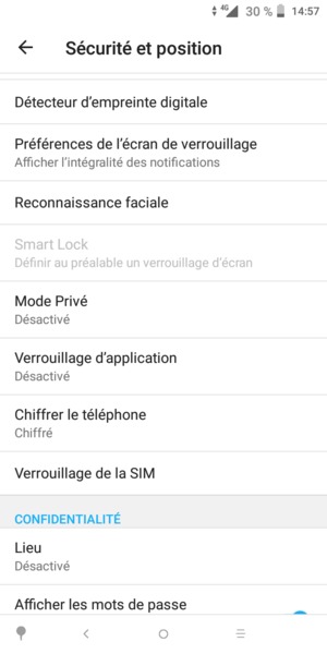 Pour modifier le code PIN de la carte SIM, revenez au menu Sécurité et position, faites défiler et sélectionnez Verrouillage de la SIM