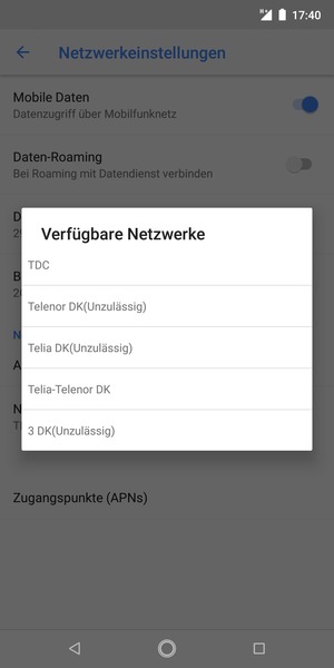 Wählen Sie einen Netzbetreiber von der Liste