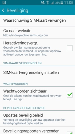 Scroll naar en selecteer SIM-kaartvergrendeling instellen