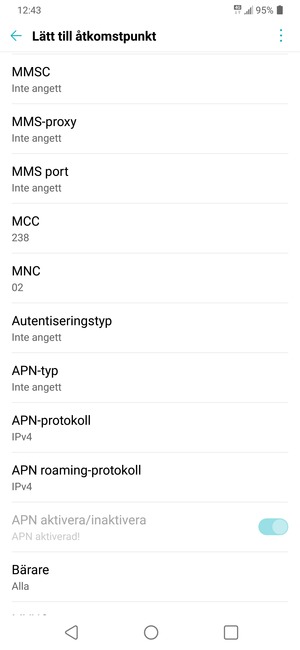 Scrolla ner och ange internetinformation