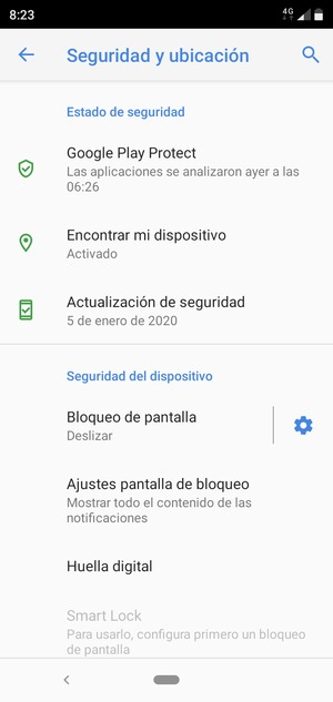 Para activar su bloqueo de pantalla, vaya al menú Seguridad y ubicación y seleccione Bloqueo de pantalla