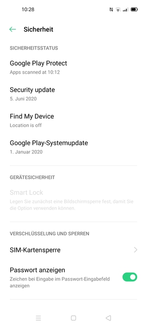 Scrollen Sie und wählen Sie SIM-Kartensperre