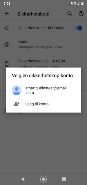 Velg sikkerhetskopi-kontoen din
