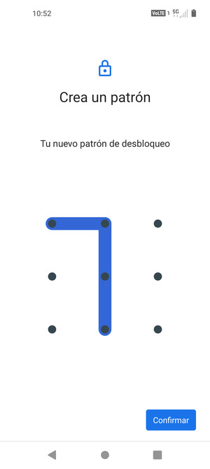 Dibuje de nuevo el patrón de desbloqueo y seleccione Confirmar
