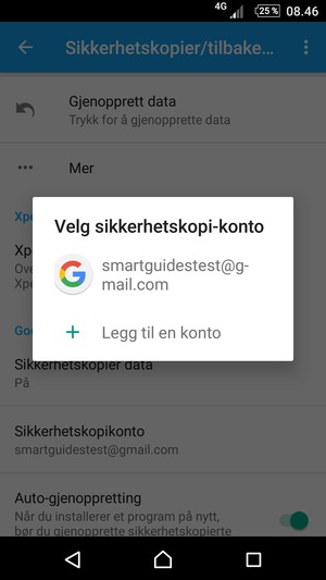 Velg sikkerhetskopi-kontoen din