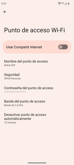 Seleccione Contraseña del punto de acceso