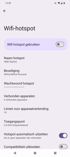 Selecteer Wactwoord hotspot