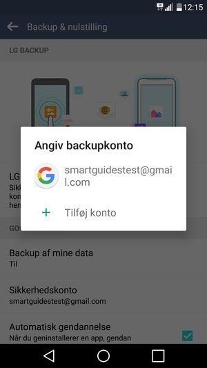 Vælg din sikkerhedskopi-konto