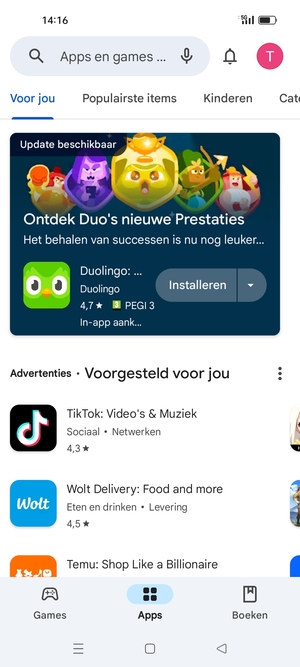 Selecteer de zoekbalk