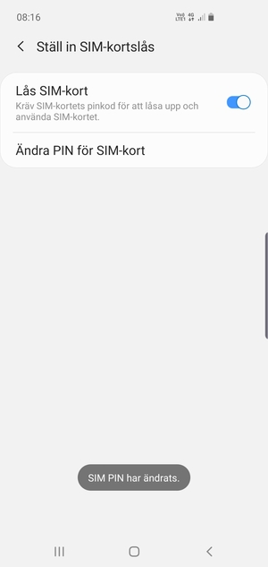 Din SIM PIN har bytts