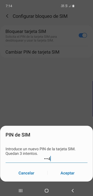 Introduzca su Nuevo PIN de la tarjeta SIM y seleccione Aceptar