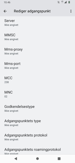 Scroll ned og indtast internet-oplysninger