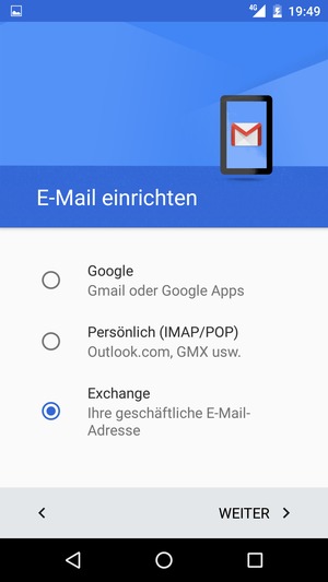Wählen Sie Exchange und WEITER