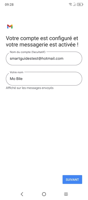 Donnez un nom à votre compte et saisissez votre nom. Sélectionnez SUIVANT