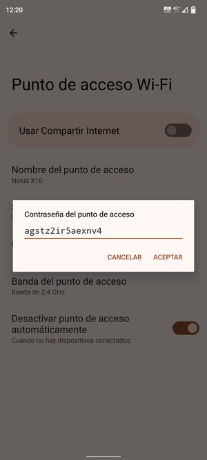 Introduzca una contraseña de punto de acceso Wi-Fi de al menos 8 caracteres y seleccione ACEPTAR