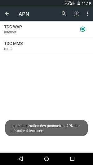 Votre téléphone va être réinitialisé avec les paramètres Internet et MMS par défaut