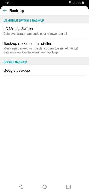 Selecteer Google back-up