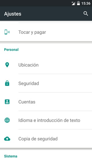 Desplácese y seleccione Seguridad