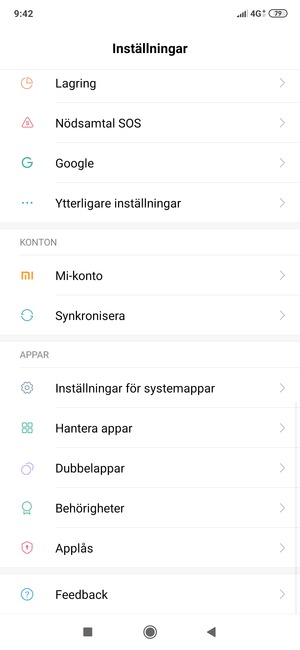 Återgå till Inställningar-menyn och välj Synkronisera