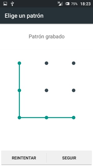 Dibuje un patrón de desbloqueo y seleccione SEGUIR