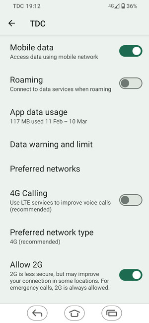 Select Preferred network type