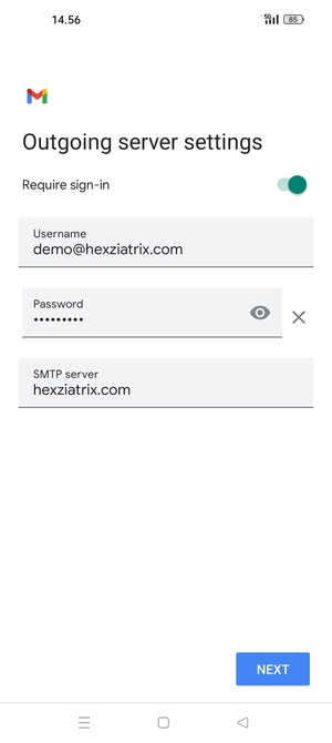Enter  Outgoing server address and select NEXT