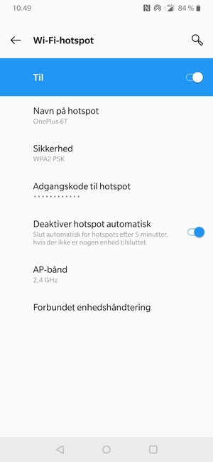 Din telefon er nu sat op til brug som modem
