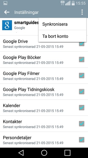 Tryck på Meny-knappen och välj Synkronisera