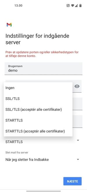 Vælg Ingen og NÆSTE