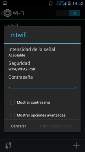 Introduzca la contraseña de Wi-Fi y seleccione Establecer conexión