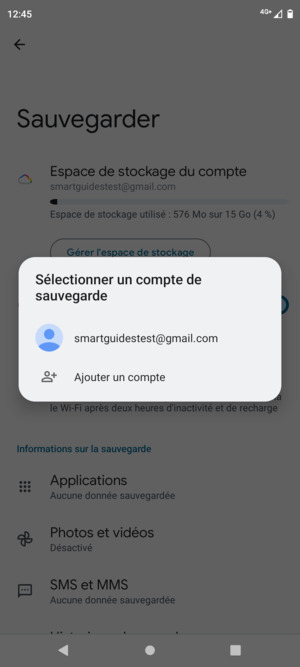 Sélectionnez votre compte de sauvegarde