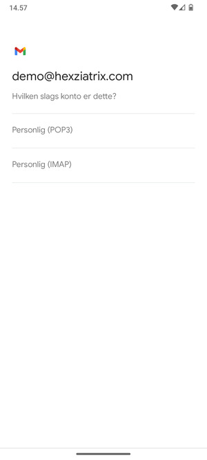 Vælg Personlig (POP3) eller Personlig (IMAP)
