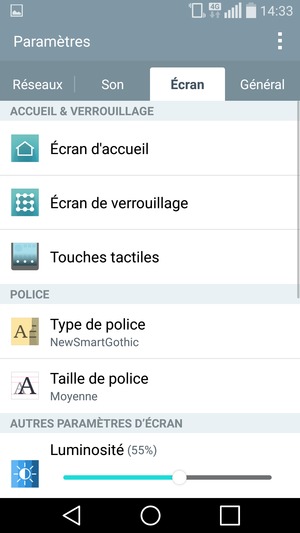 Sélectionnez Écran puis Écran de verrouillage