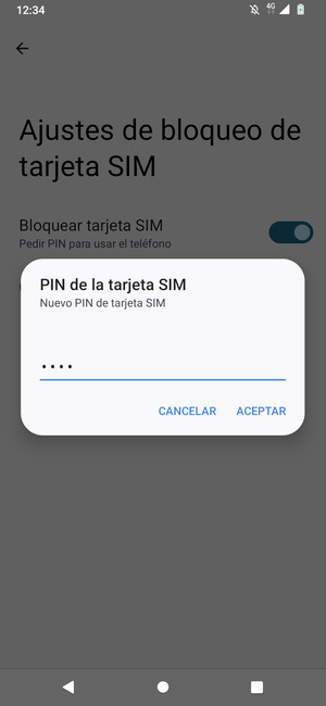 Introduzca su Nuevo PIN de Tarjeta SIM y seleccione ACEPTAR