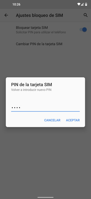 Confirme su nuevo PIN de tarjeta SIM y seleccione ACEPTAR