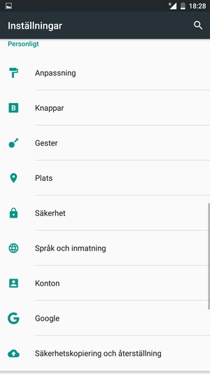 Scrolla till och välj Konton