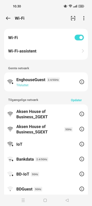 Du er nu tilsluttet Wi-Fi netværket