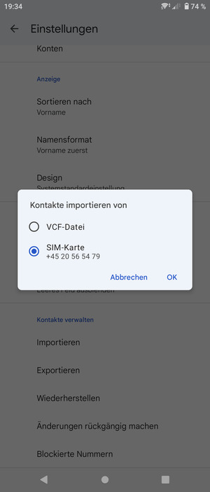 Wählen Sie SIM-Karte und wählen Sie OK