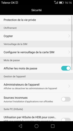 Sélectionnez Configurer le verrouillage de la carte SIM