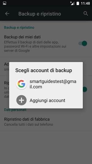 Seleziona il tuo account di backup