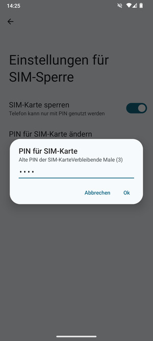 Geben Sie Ihre Alte PIN der SIM-Karte ein und wählen Sie Ok