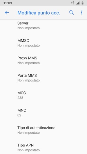 Scorri verso il basso e inserisci le informazioni di internet