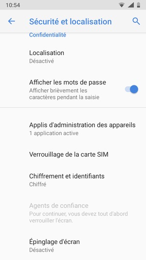 Sélectionnez Verrouillage de la carte SIM