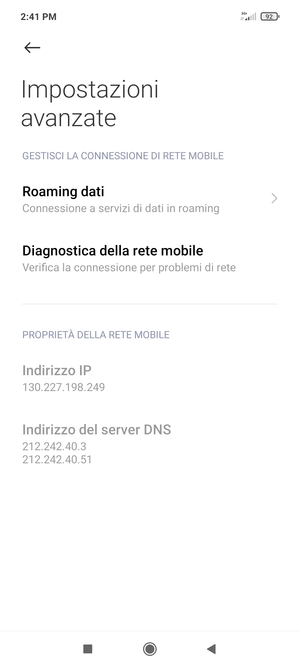 Seleziona Roaming dati