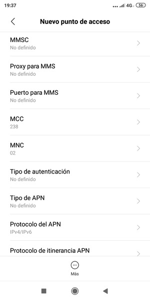 Desplácese hacia abajo e introduzca la información de Internet
