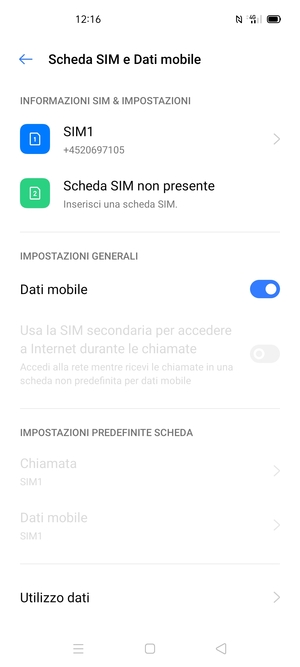 Seleziona SIM1 o SIM2