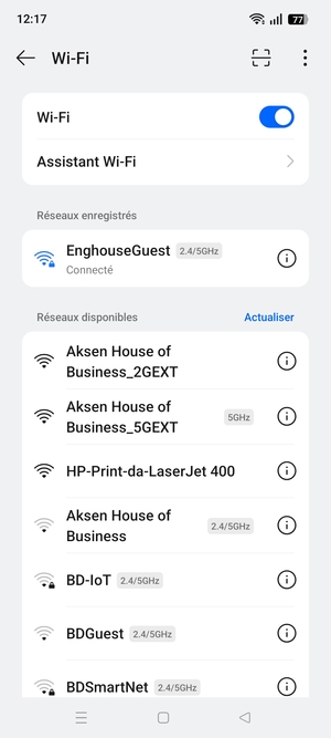 Vous êtes maintenant connecté au réseau Wi-Fi