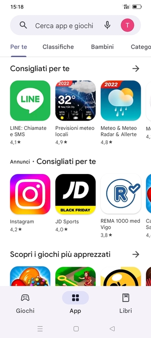 Seleziona la barra di ricerca