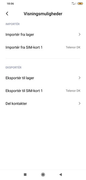 Vælg Importér fra SIM-kort