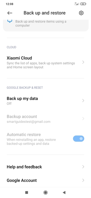 Scroll to and select Back up my data